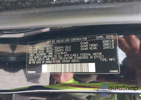 2013 Volvo Xc90 3.2/3.2 Platinum/3.2 Premier Plus from USA, damaged, VIN YV4952CZ3D1642031